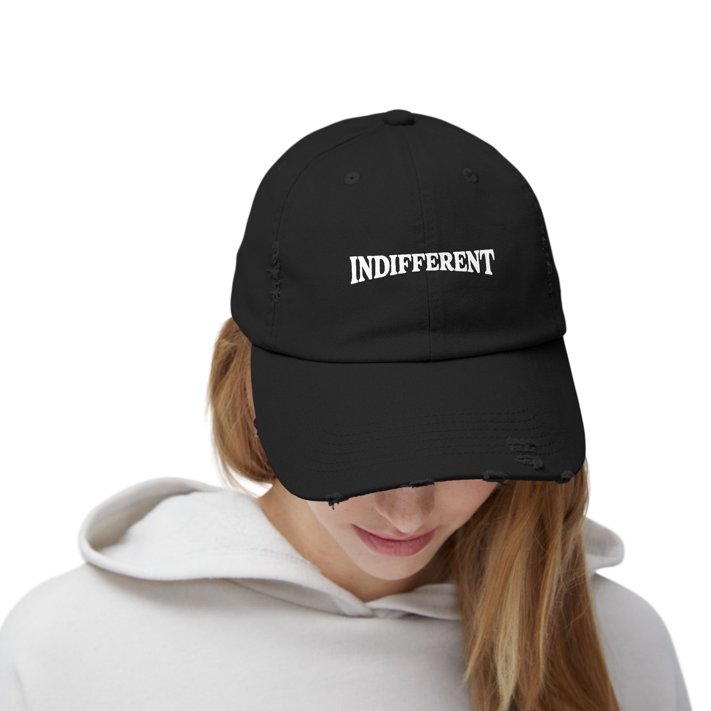 Unisex Distressed Cap - Indifferent Tees Black Style for Casual Outings